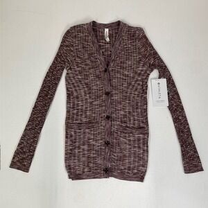 Athleta Revolve Cardigan‎ Sweater Knit Button Front Pockets Brown XS